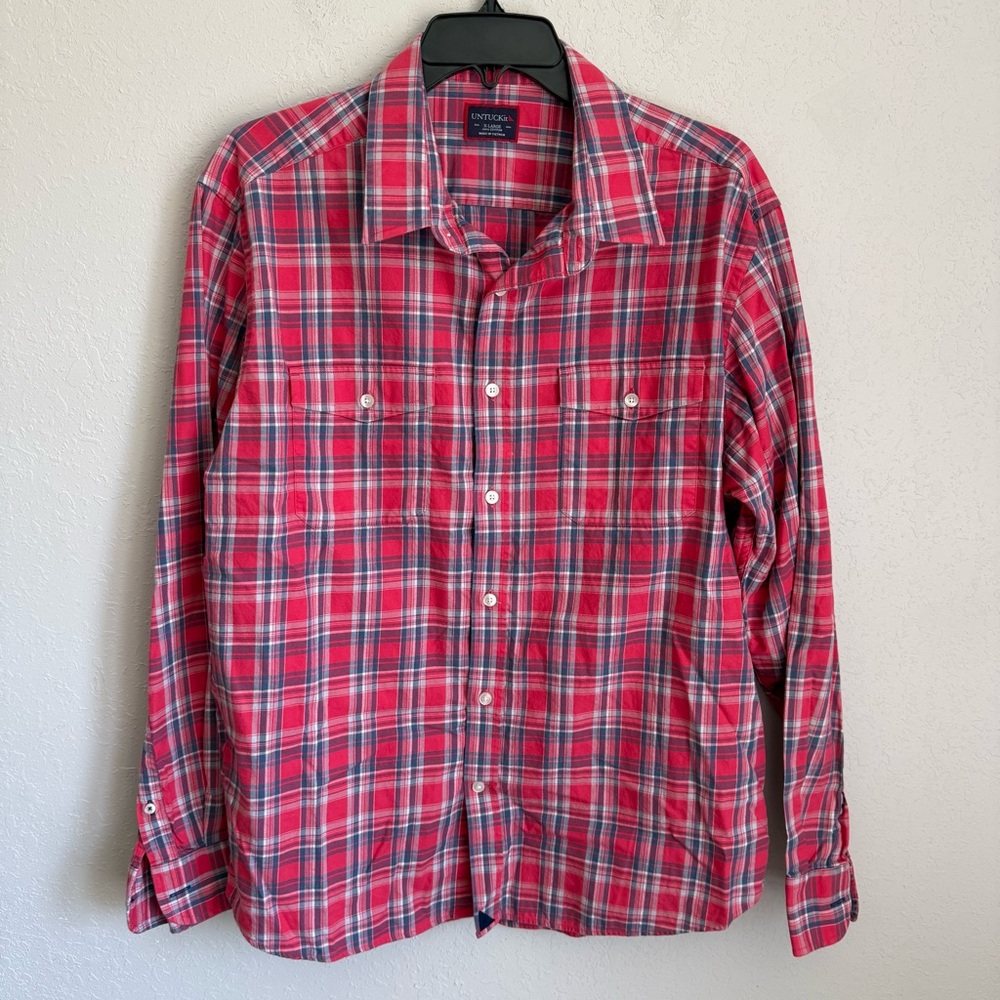 Men’s XL Red UNTUCKit Plaid Casual Fall Closet Staple Normcore Button Up Shirt